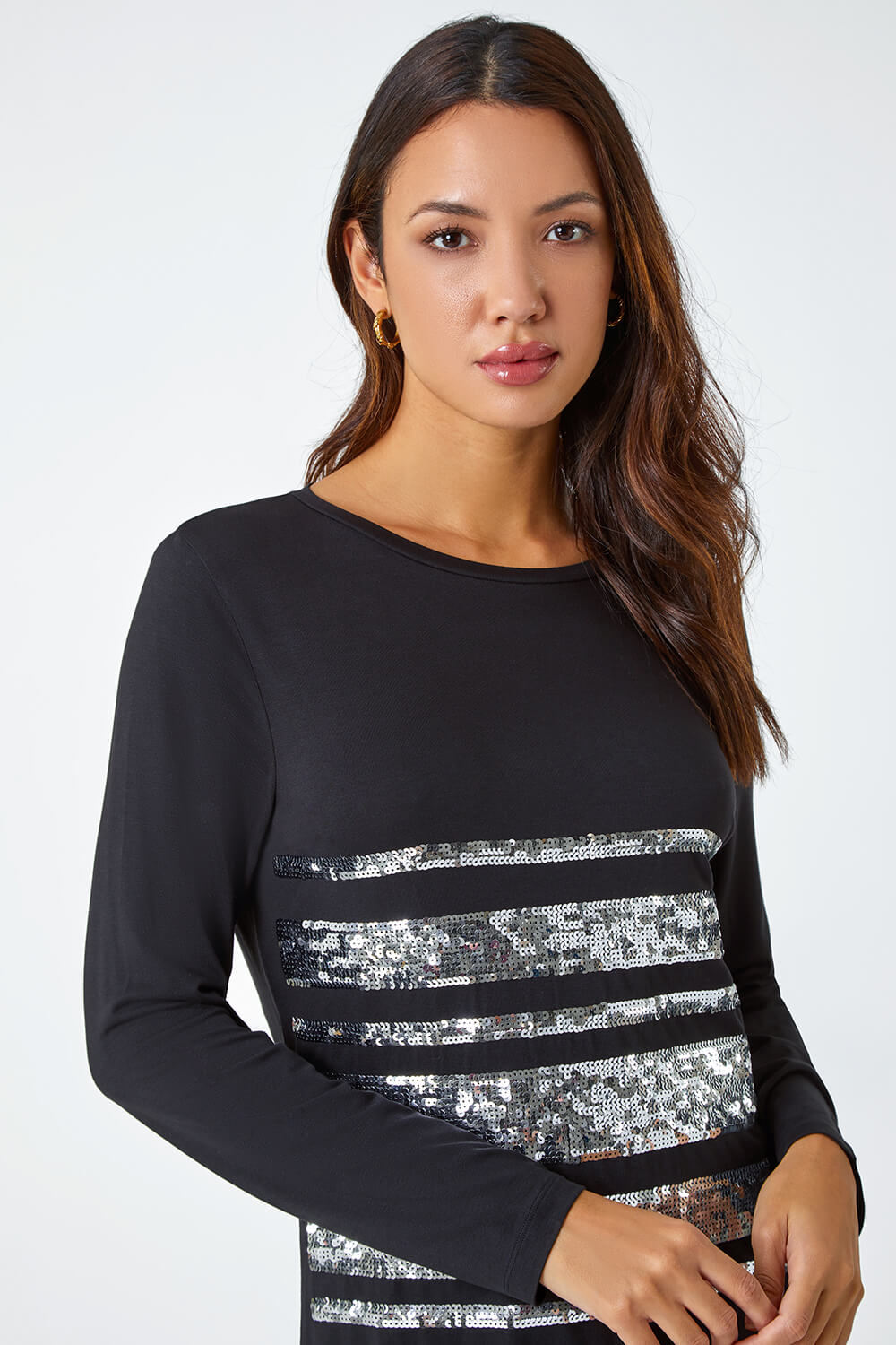 Silver Sequin Detail Stretch Tunic Top | Roman UK