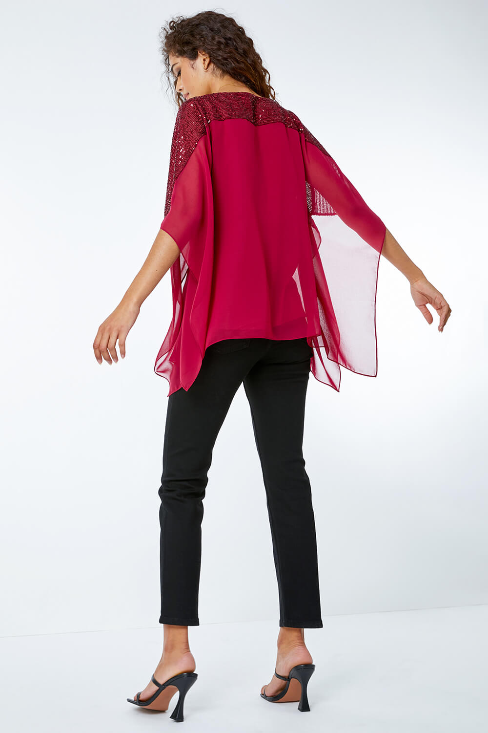 Sequin Embellished Chiffon Overlay Top In Port Roman Originals Uk 