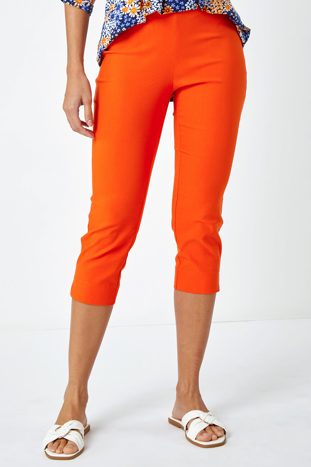 Burnt Orange Cropped Stretch Trousers, Image 3 of 5