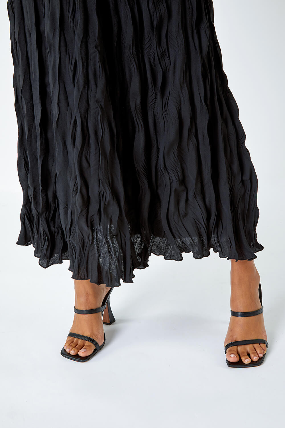 Black Textured Crinkle Midi Skirt, Image 4 of 5