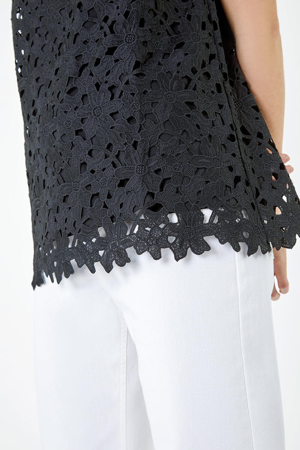 Black Ladder Trim Lace Jersey Top, Image 5 of 5