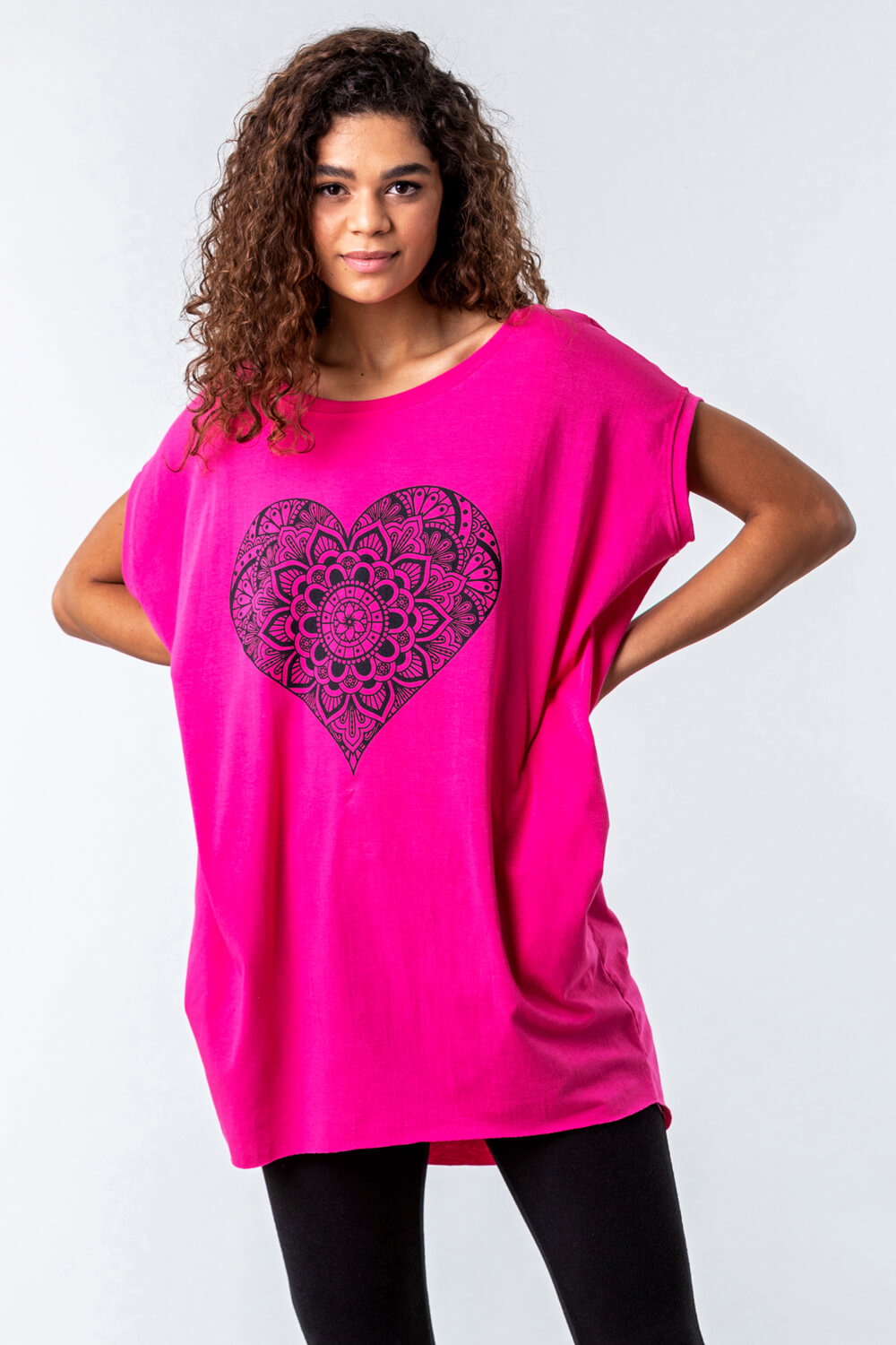 PINK One Size Henna Heart Print Lounge Top, Image 4 of 4