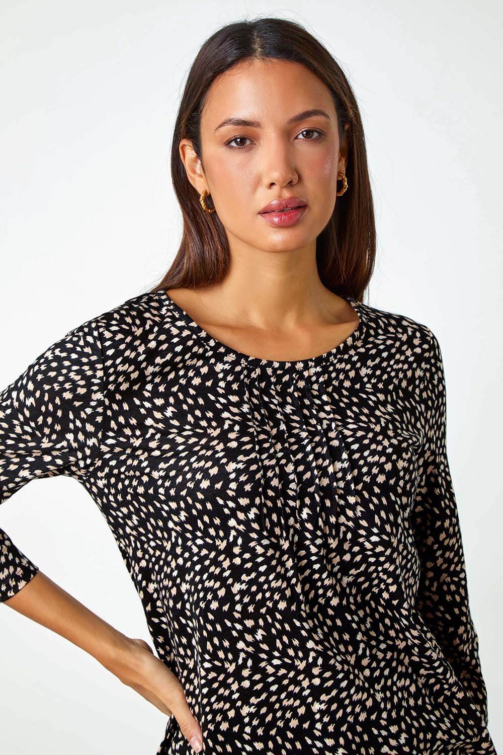 Black Cotton Spot Print Pleated Top, Image 4 of 5