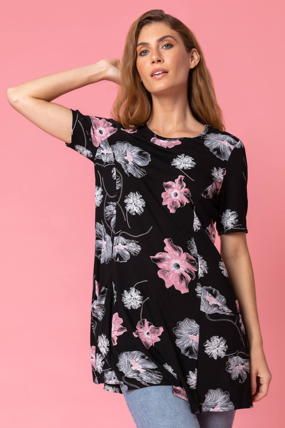 Floral Print Swing Tunic Top