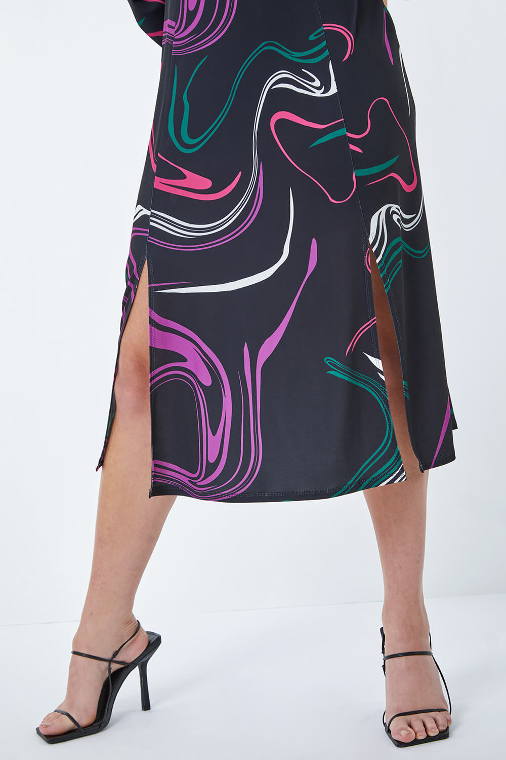 Black Abstract Swirl Print Stretch Dress, Image 5 of 5
