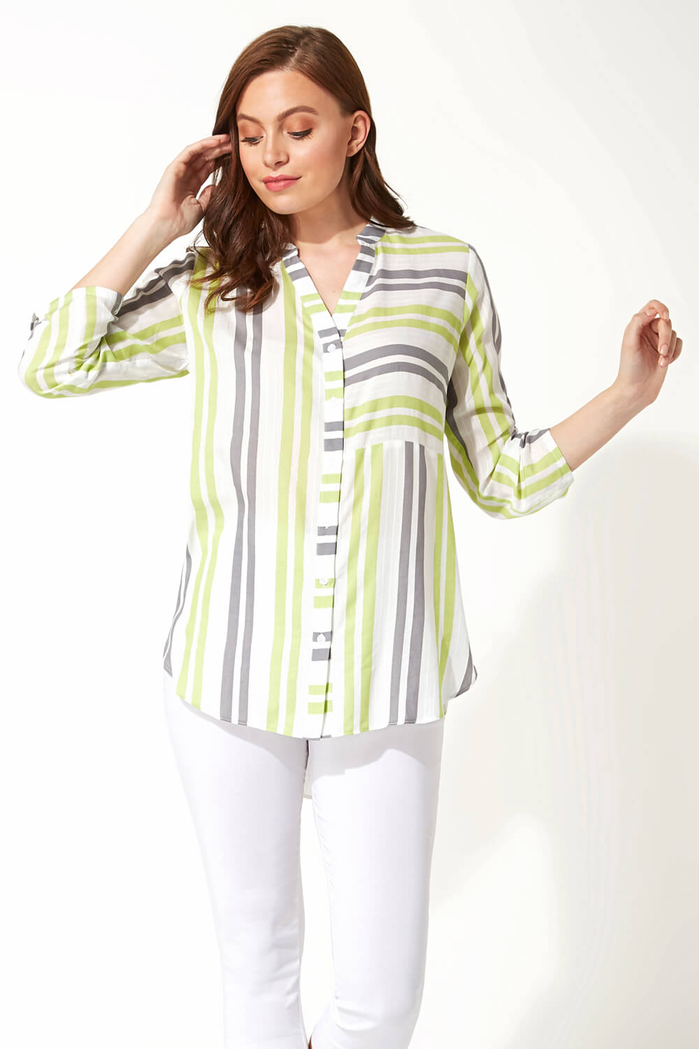 Lime Contrast Stripe Print Shirt, Image 1 of 8