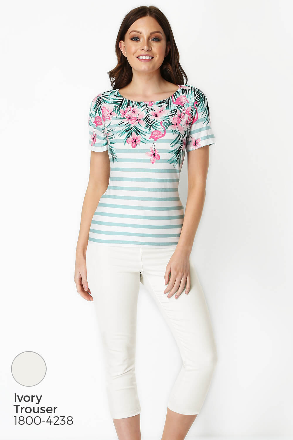 Multi  Flamingo Stripe Floral T-Shirt , Image 6 of 8