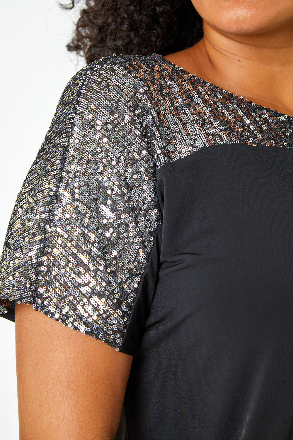Silver Curve Sequin Embellished Stretch Top, Image 5 of 5