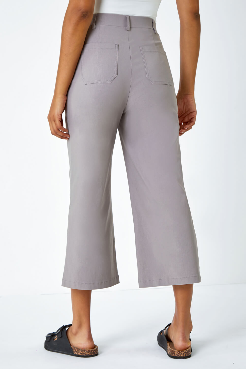 Taupe Cropped Stretch Culotte, Image 3 of 5