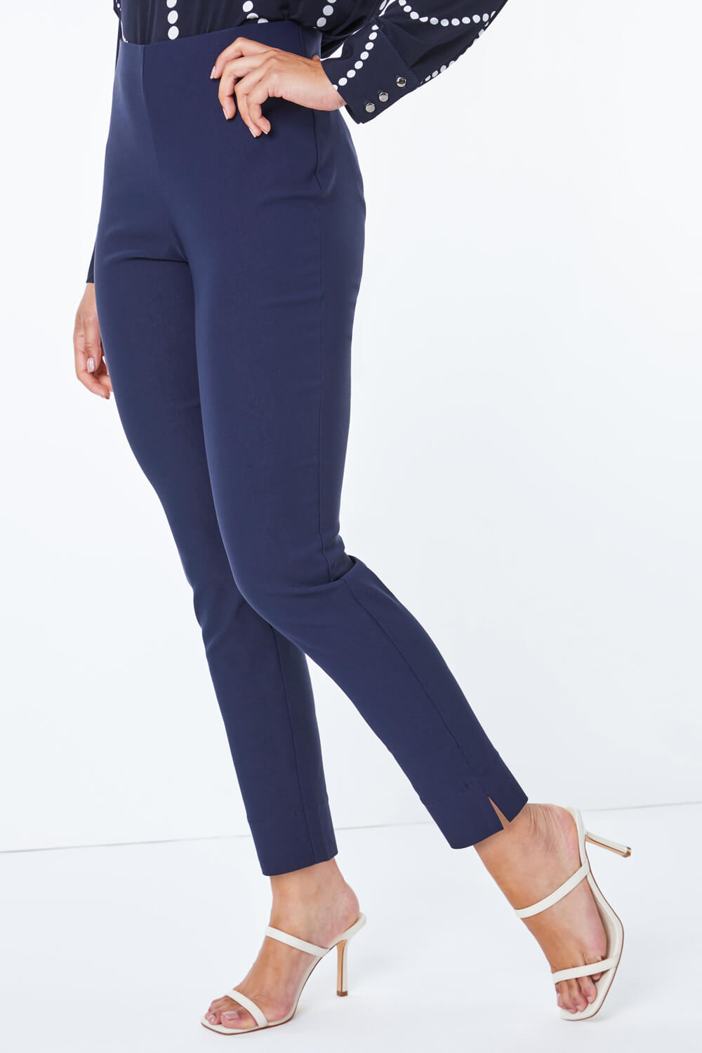 Navy  Petite Full Length Stretch Trousers, Image 4 of 4
