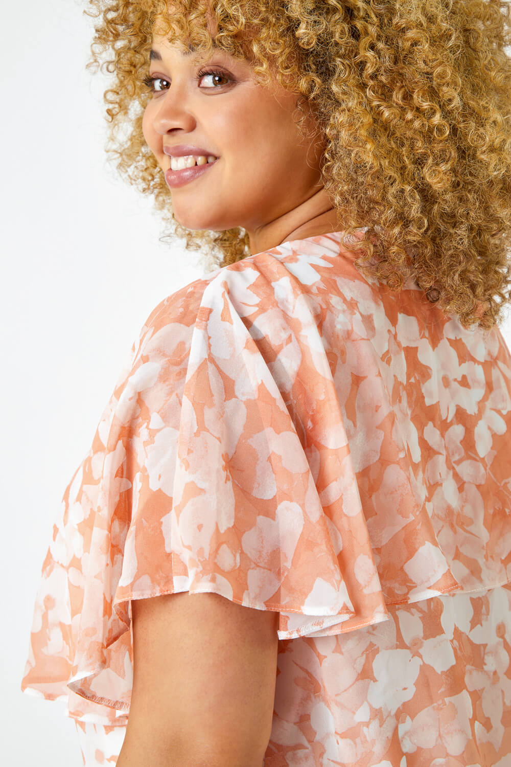CORAL Curve Floral Chiffon Overlay Top, Image 5 of 5
