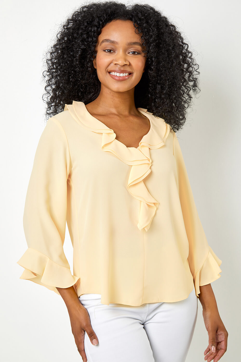 Petite Flared Sleeve Frill Detail Blouse