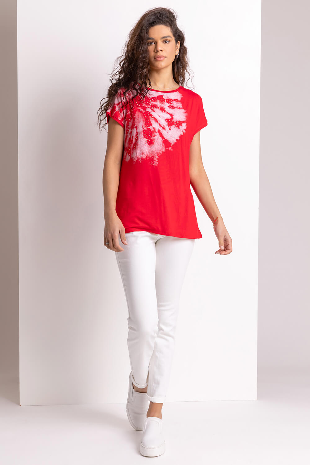 Red Embellished Tie Dye Print T-Shirt, Image 3 of 4