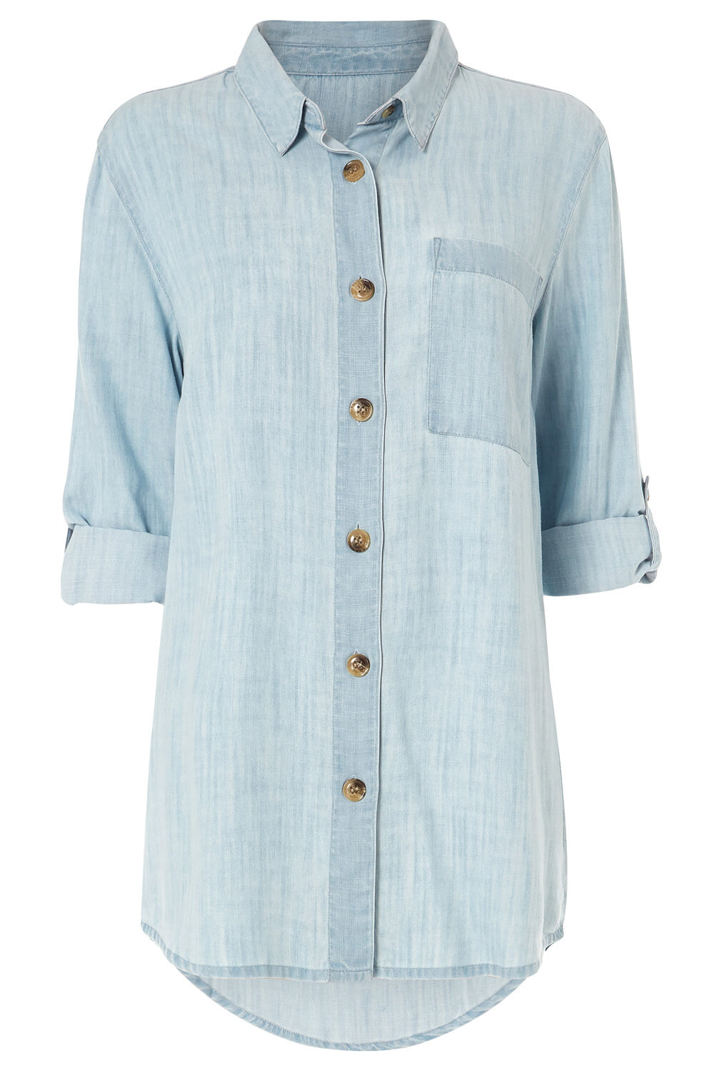 Longline Oversized Button Through Shirt in Light Blue - Roman Originals UK