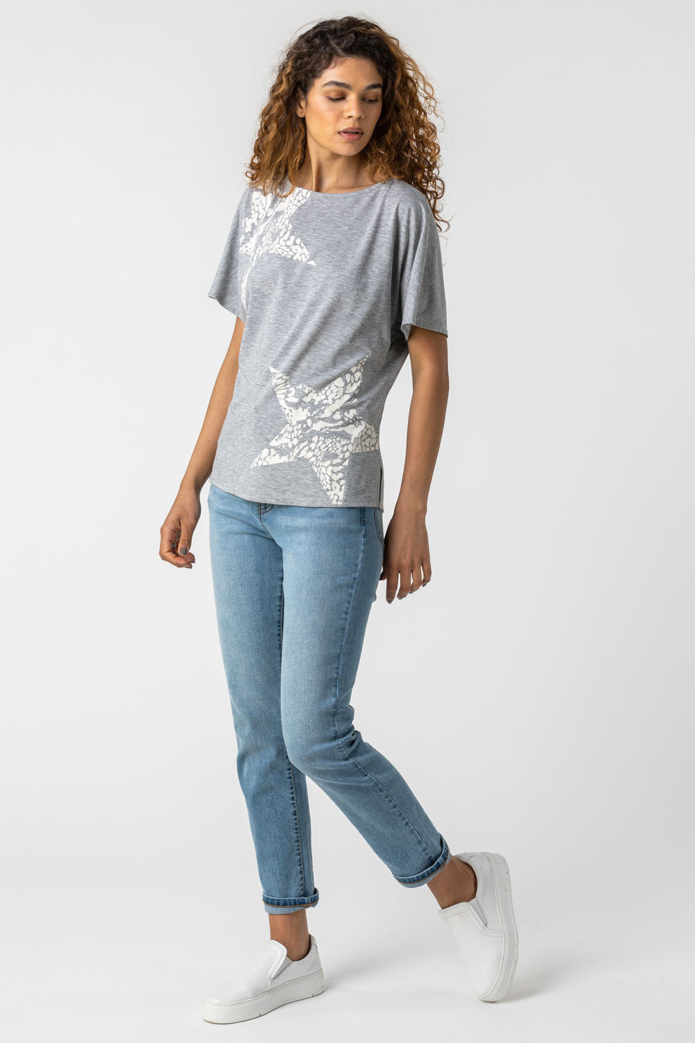 Grey Star Print Lounge T-Shirt, Image 3 of 4