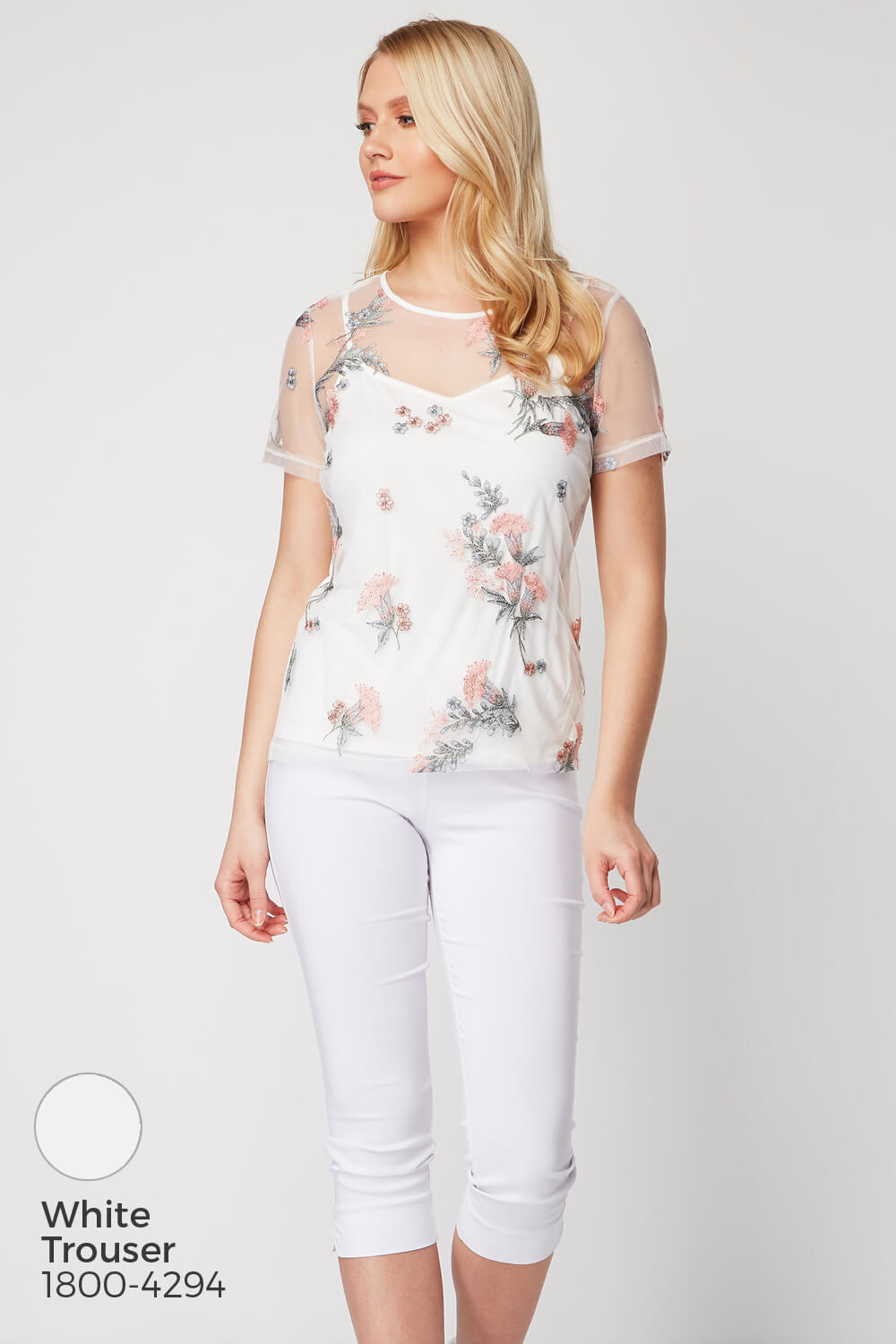 Ivory  Floral Mesh Embroidered Top, Image 8 of 8