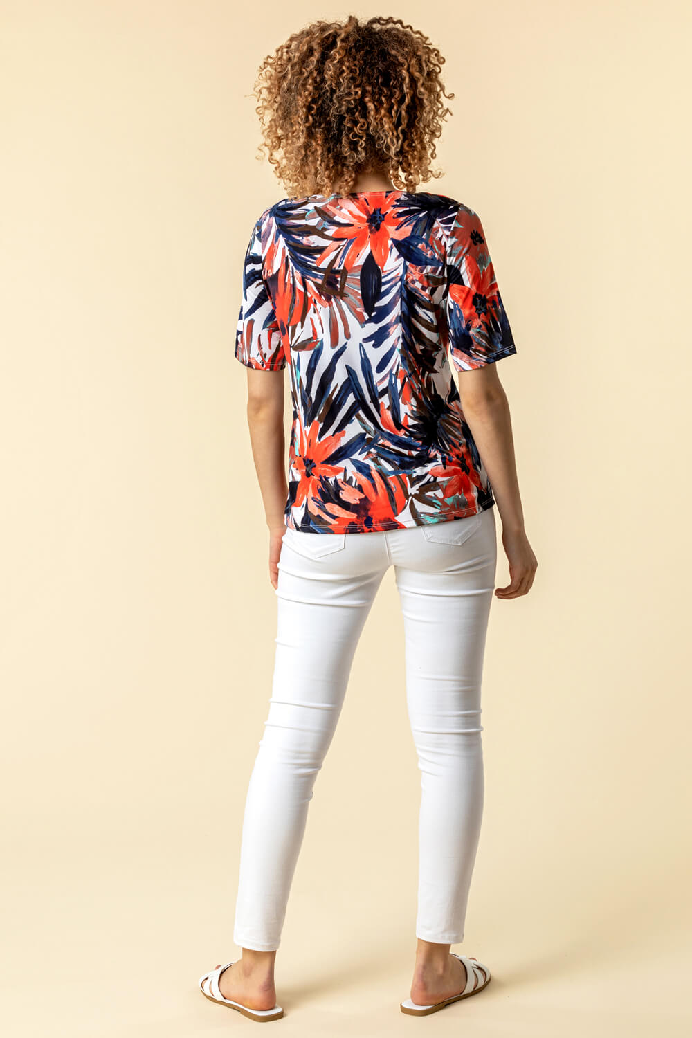 Multi  Tropical Floral Print T-Shirt, Image 3 of 4