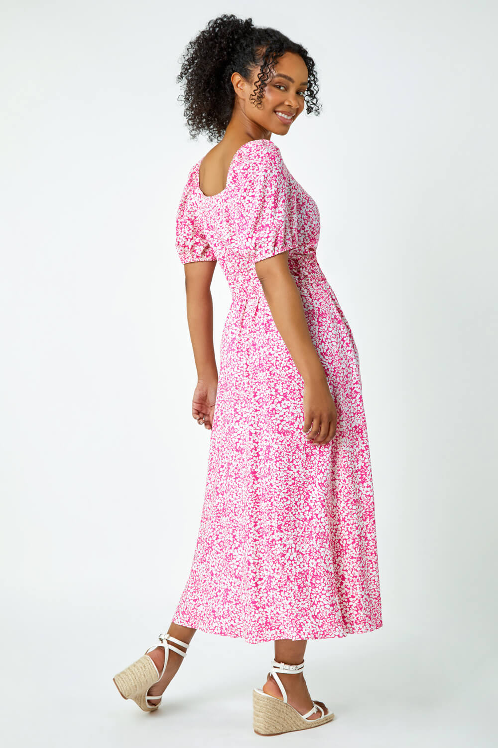 PINK Petite Ditsy Floral Stretch Midi Dress, Image 3 of 6