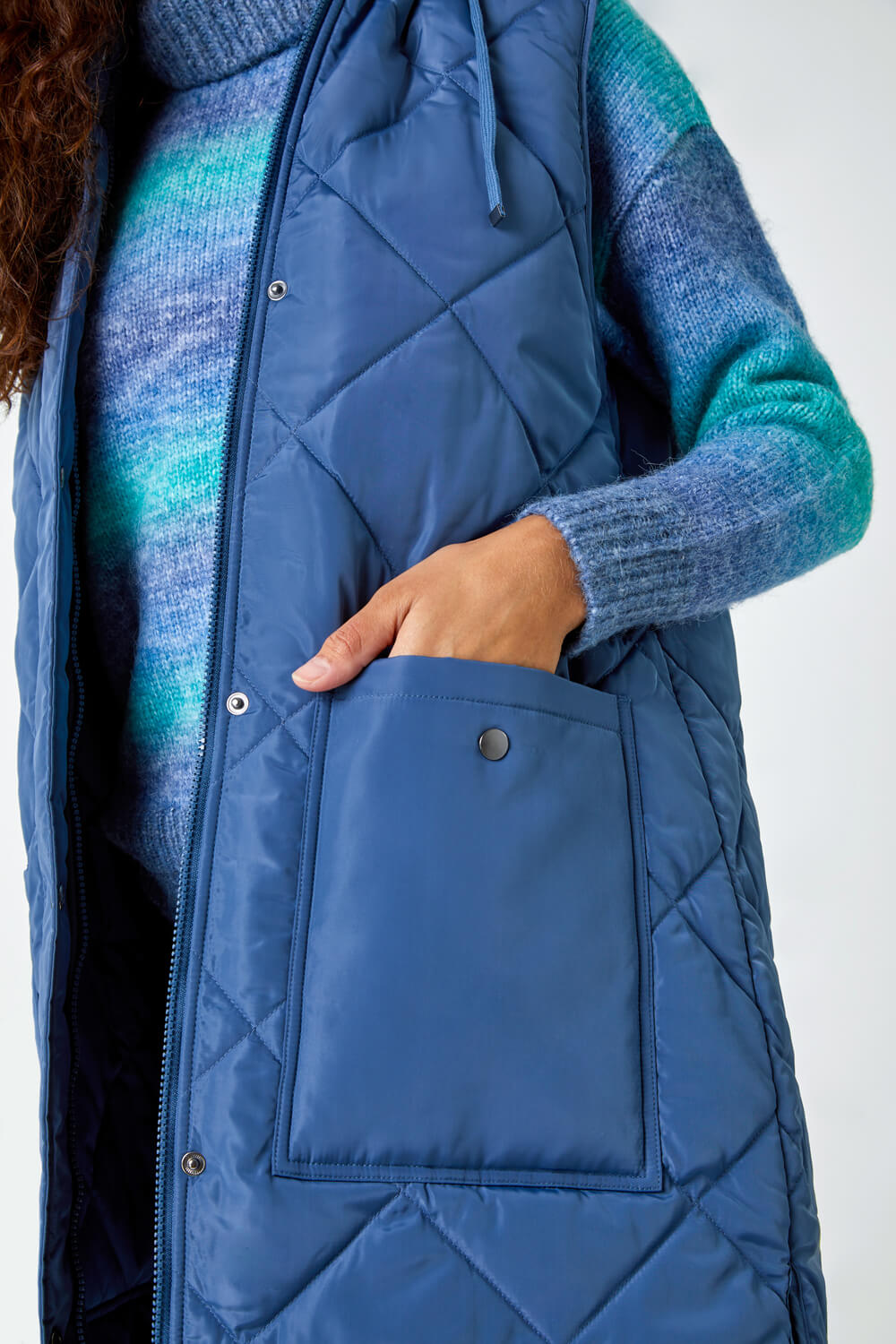 Steel Blue Diamond Quilted Longline Gilet, Image 4 of 4