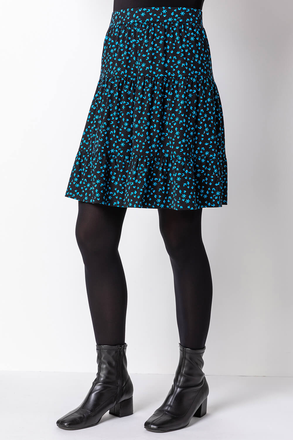 Blue Floral Print Tiered Flippy Skirt, Image 3 of 4