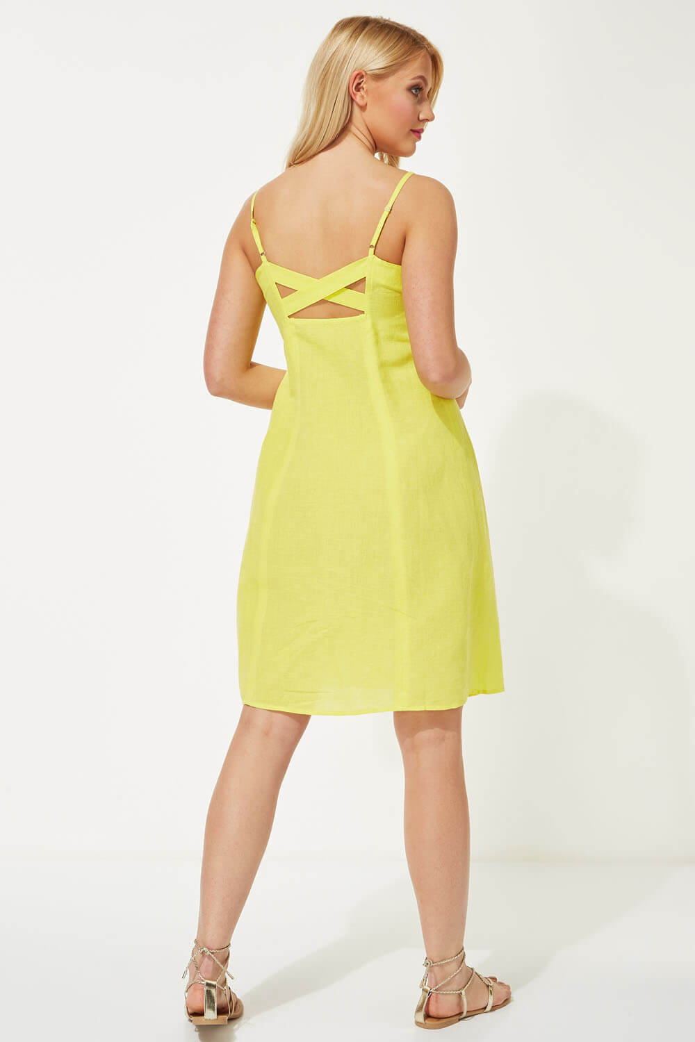 Yellow Button Through Cami Shift Dress, Image 2 of 4