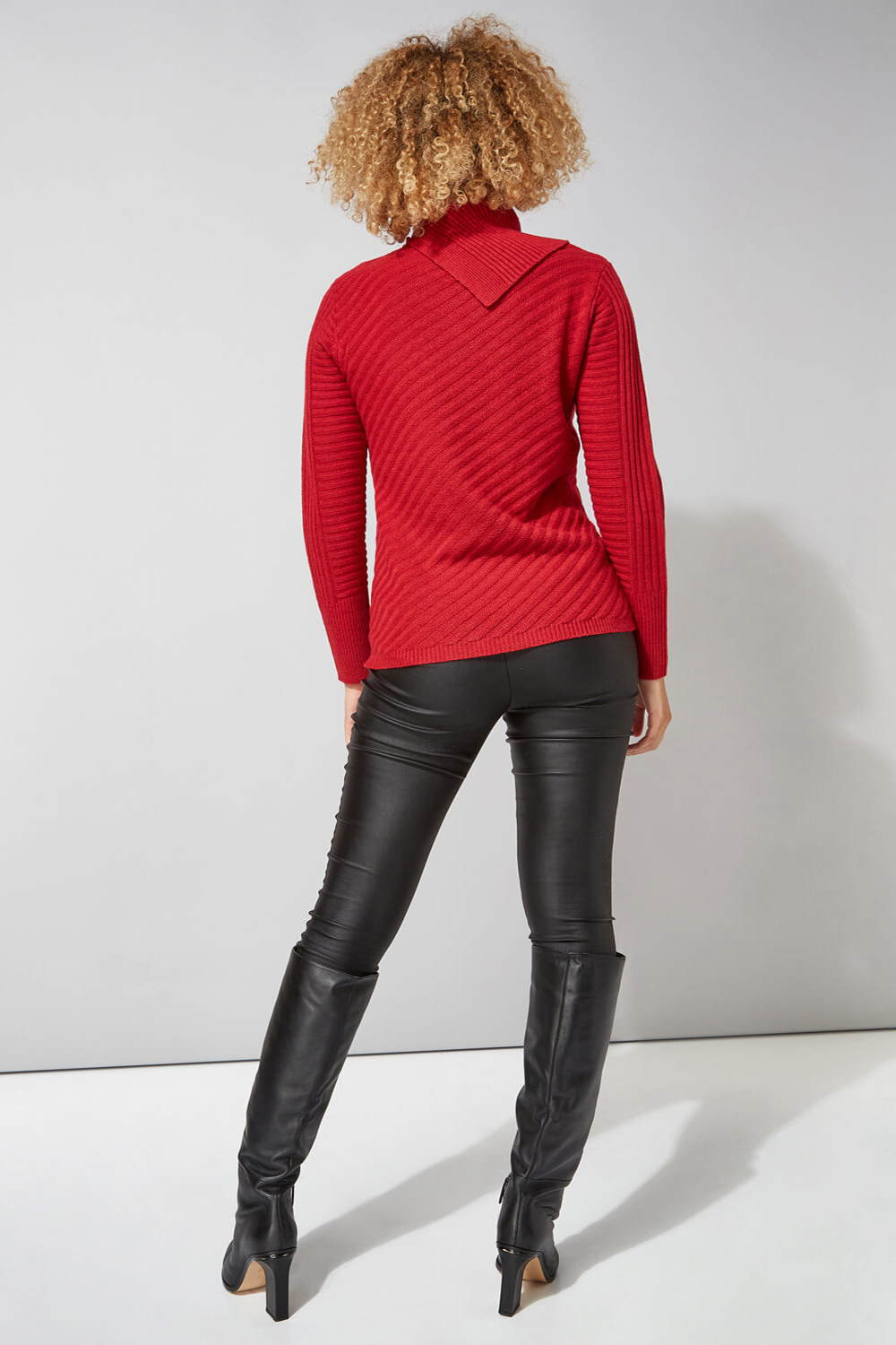 Red Textured Knit Button Detail Jumper, Image 3 of 4