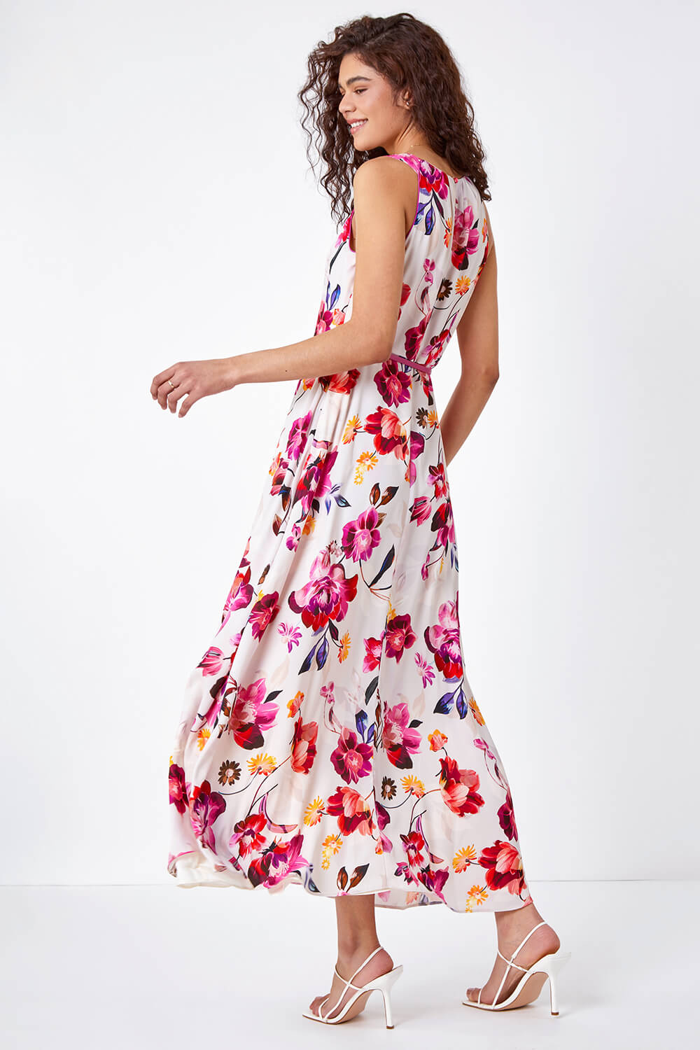 Multi  Floral Belted Maxi Dress, Image 3 of 5
