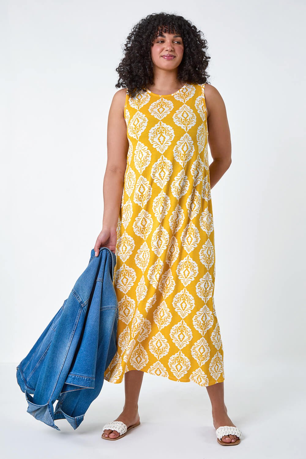 Yellow Curve Aztec Print Stretch Maxi Dress, Image 2 of 5