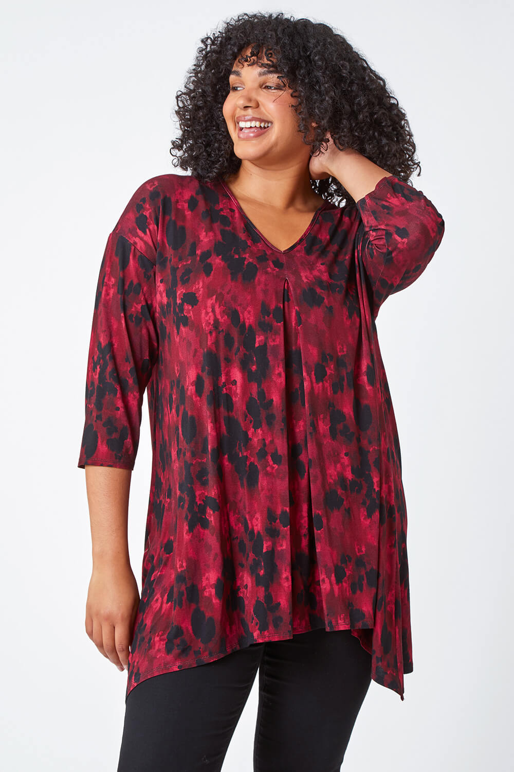Maroon Curve Tie Back Tunic Stretch Top, Image 4 of 5