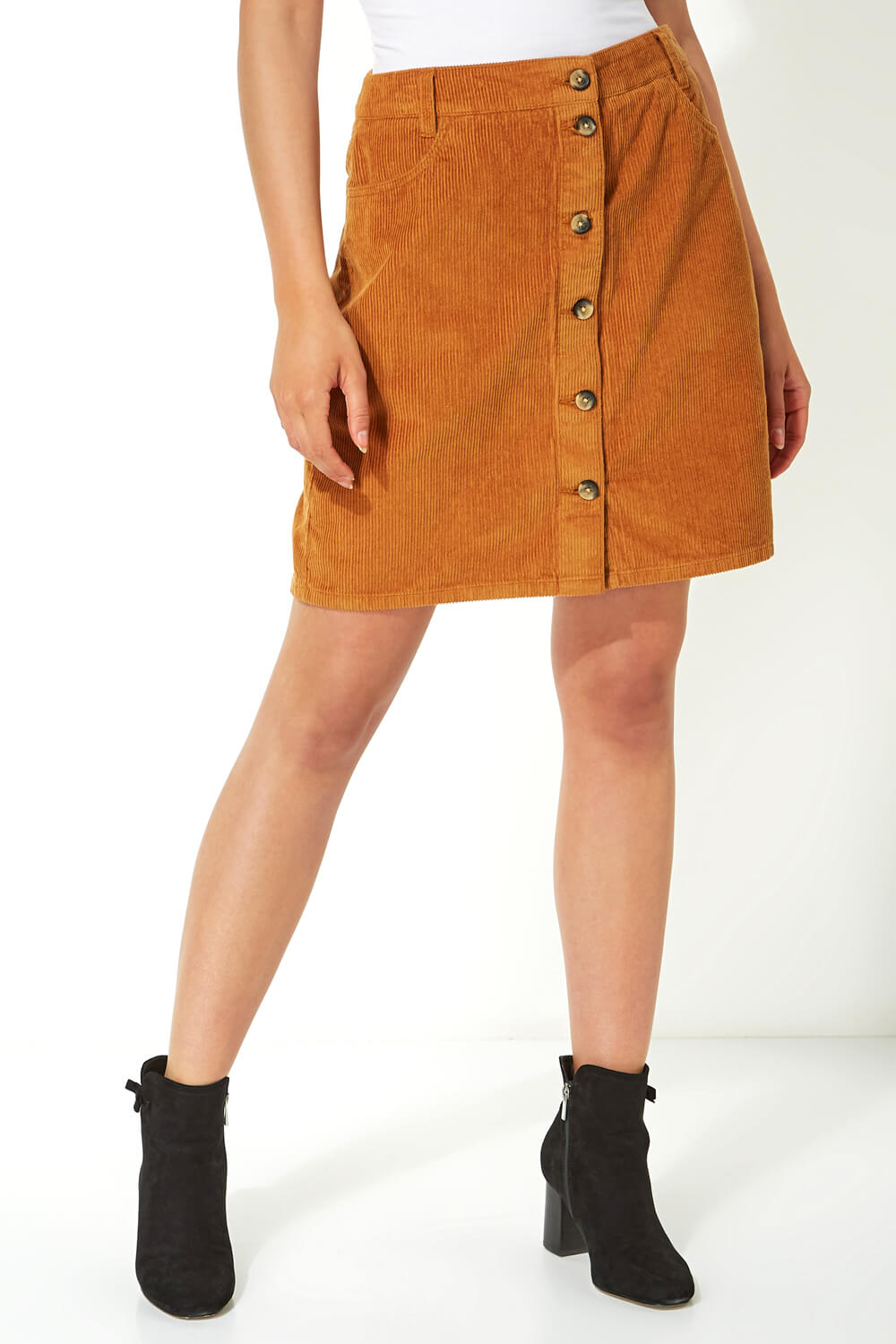 Amber Corduroy Button Through Skirt , Image 3 of 6