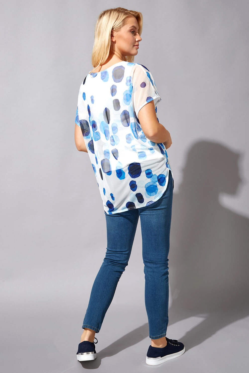 Blue Spot Mesh Overlay Top, Image 3 of 4