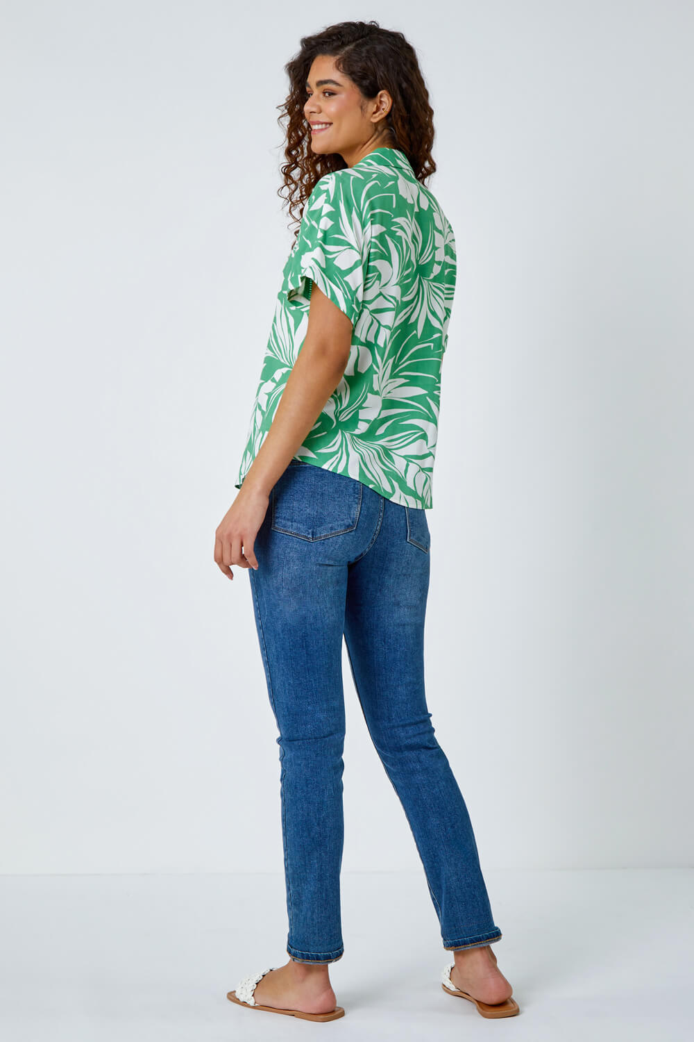 Green Tropical Print Ladder Lace Overshirt, Image 3 of 5