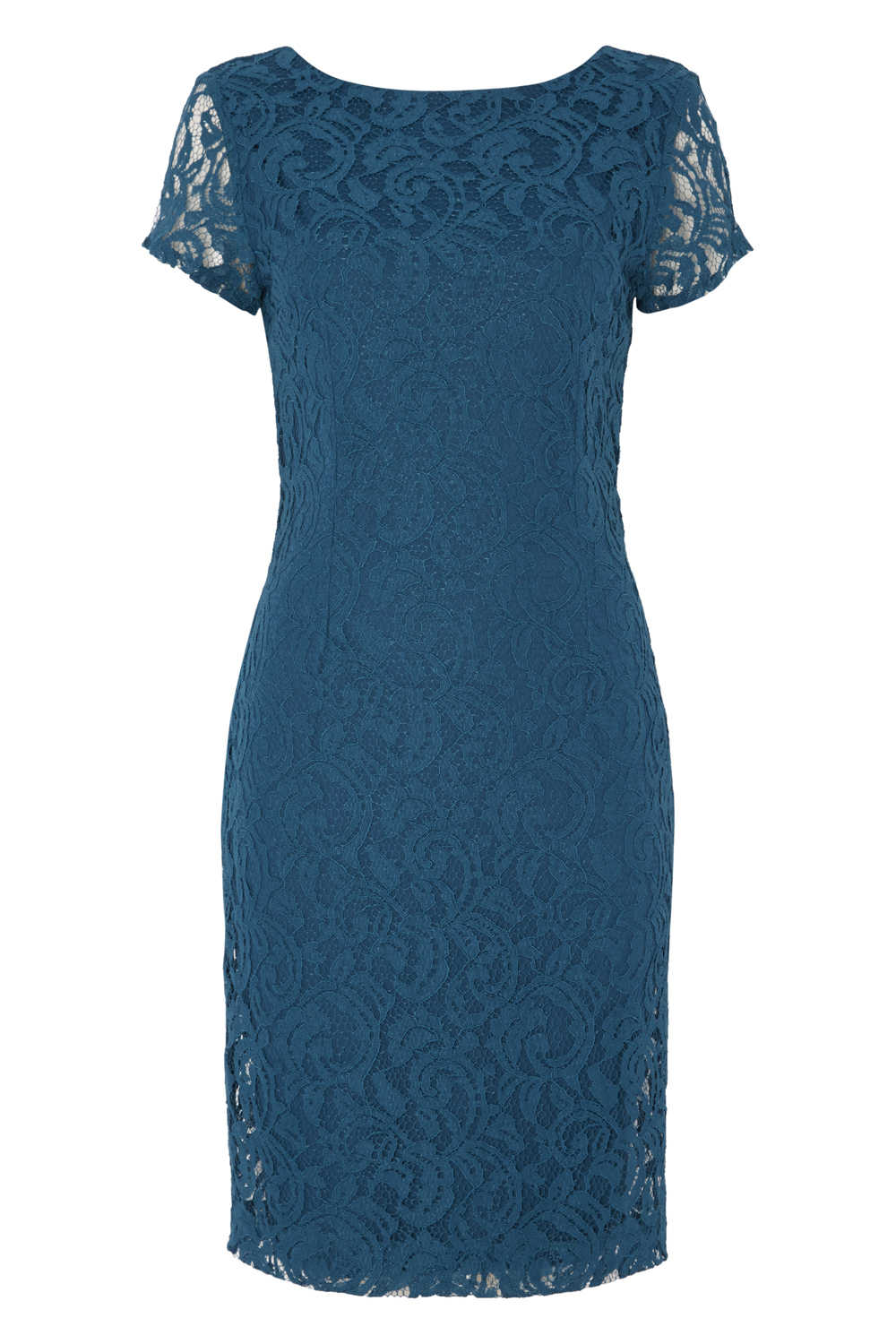 Short Sleeve Luxe Lace Dress in Teal - Roman Originals UK