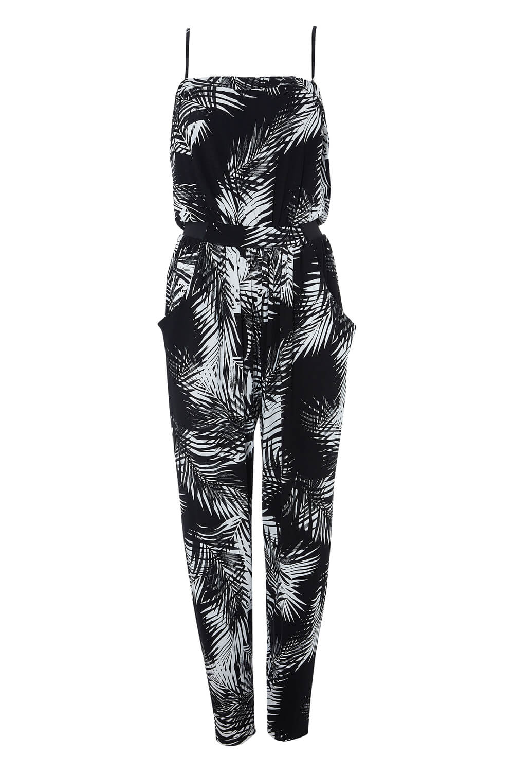 Palm Print Tropical Jumpsuit in BLACK - Roman Originals UK