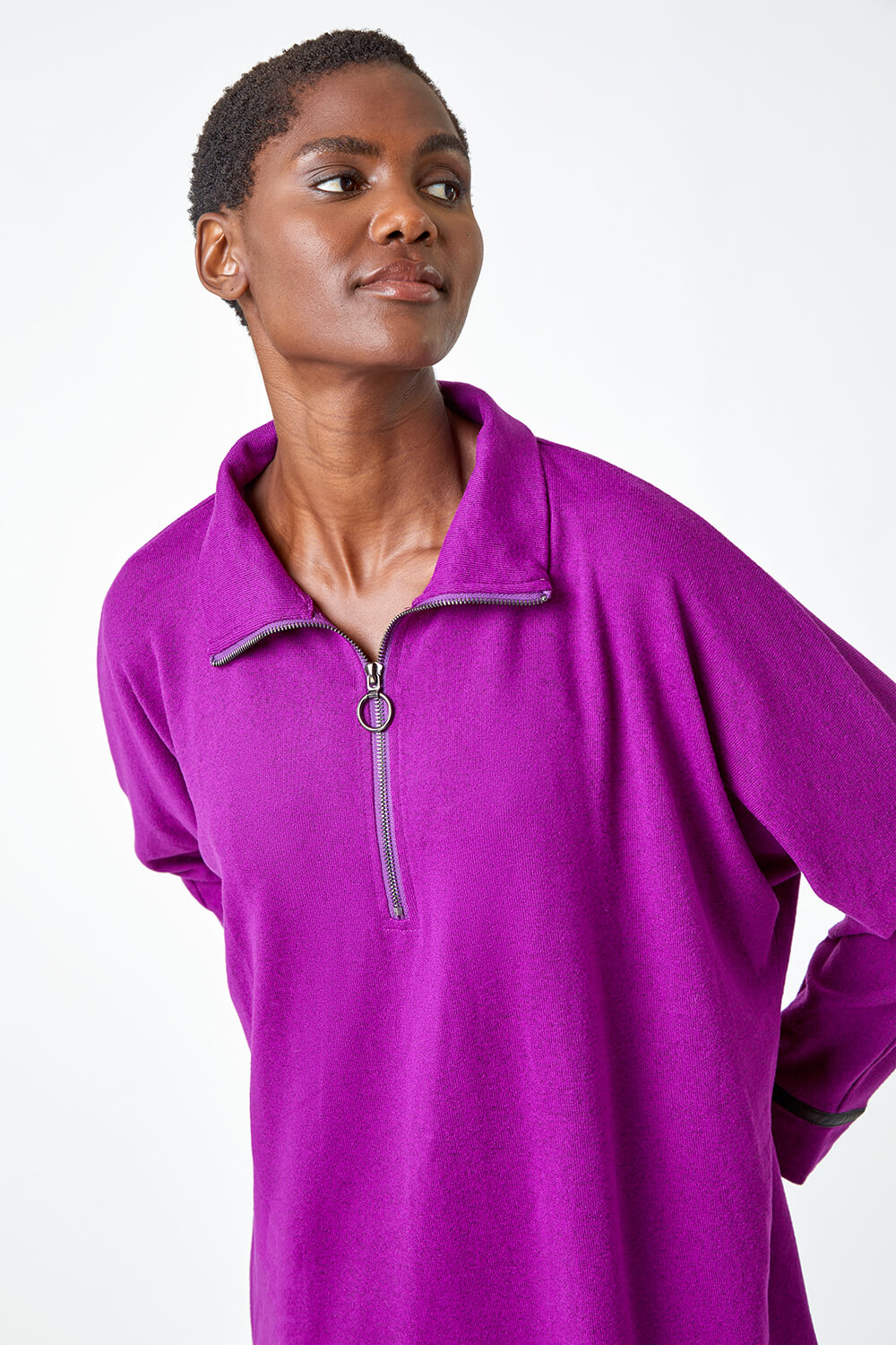 Purple Zip Detail Cocoon Stretch Dress, Image 4 of 5