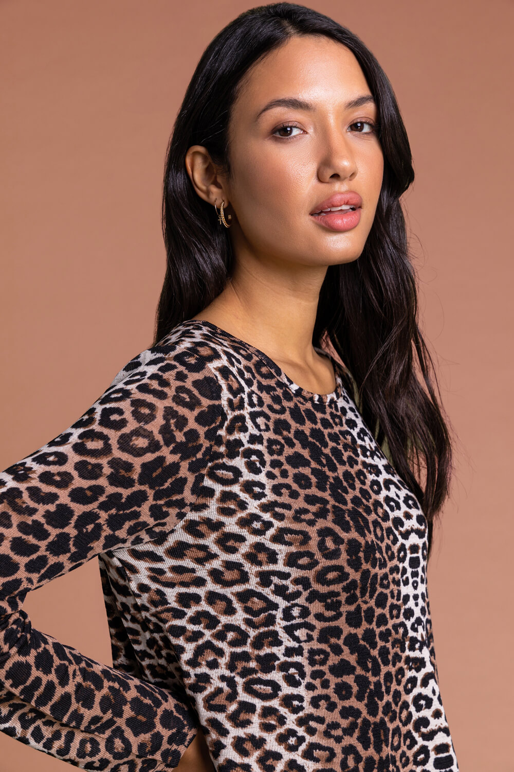 Brown Animal Leopard Print Layered Asymmetric Top , Image 4 of 4
