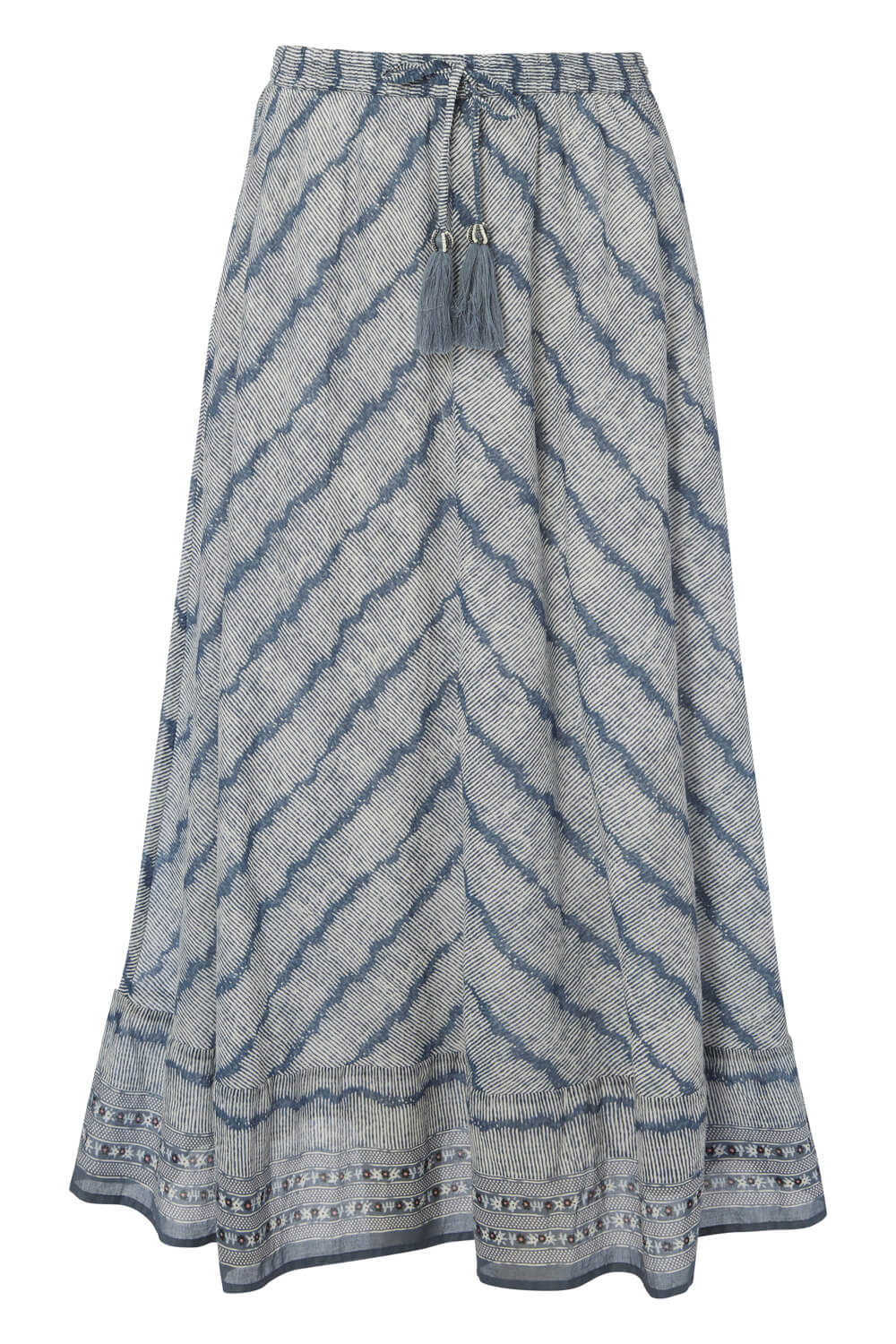 Denim Cotton Boho Print Maxi Skirt, Image 4 of 4