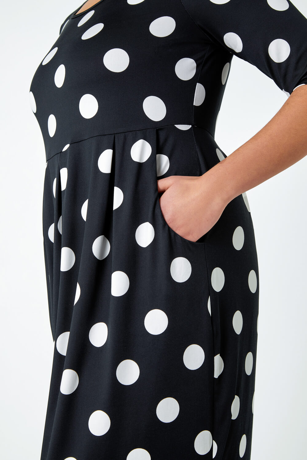 Black Curve Polka Dot Stretch Pocket Dress, Image 5 of 5