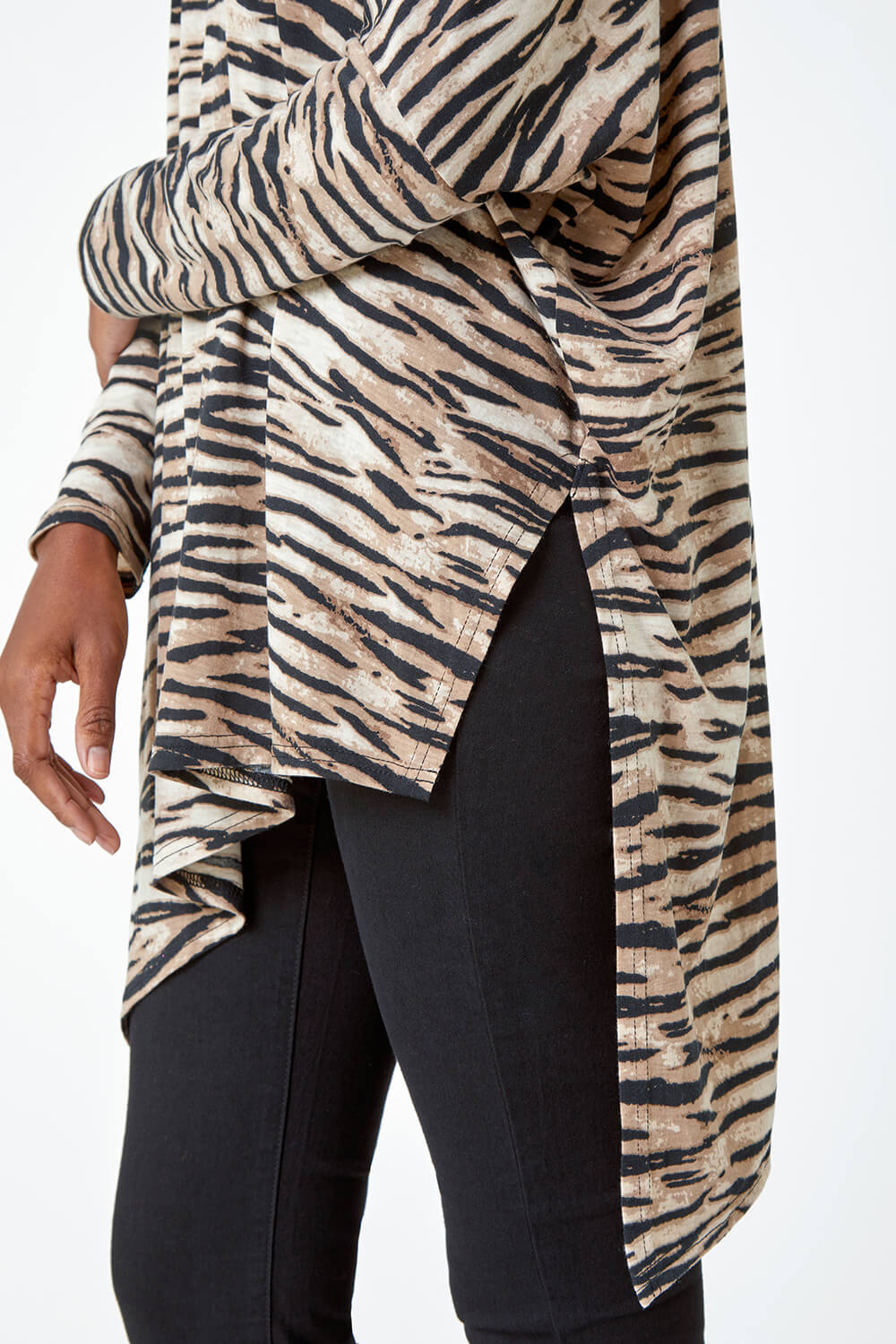 Natural  Animal Print Asymmetric Stretch Top, Image 5 of 5