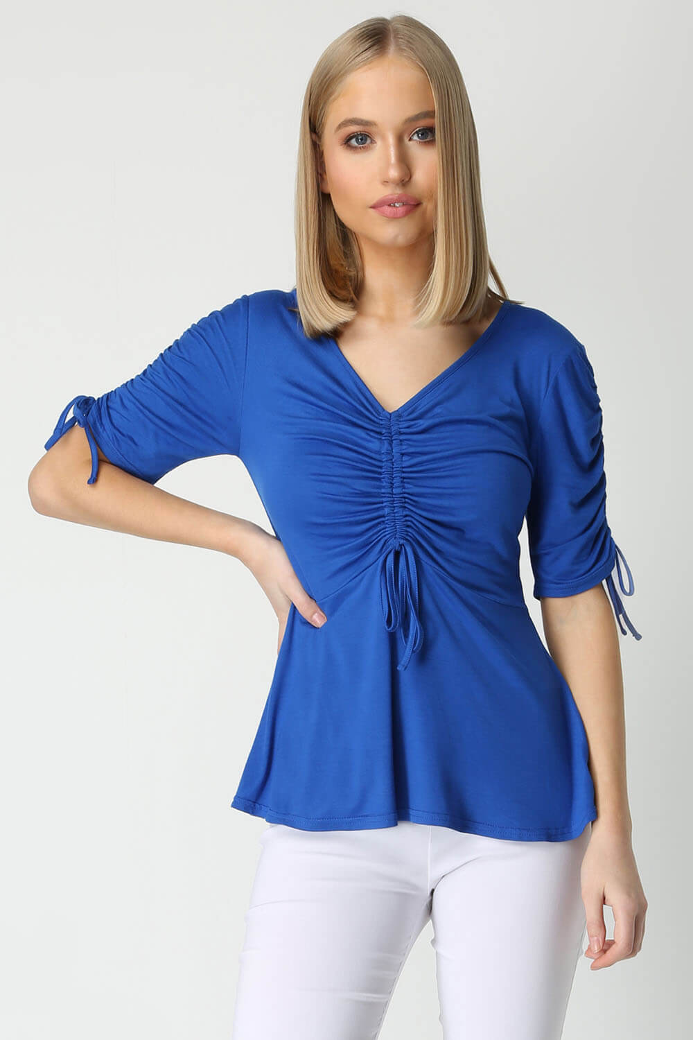 Ruched Front Top in Blue - Roman Originals UK