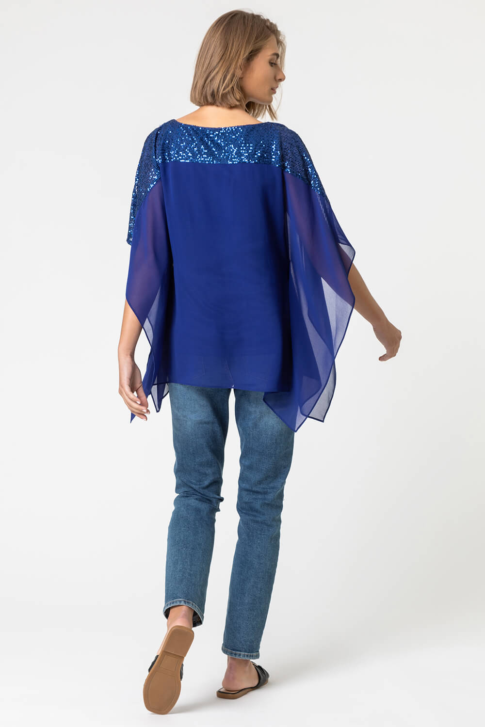 Royal Blue Sequin Embellished Chiffon Overlay Top, Image 2 of 4