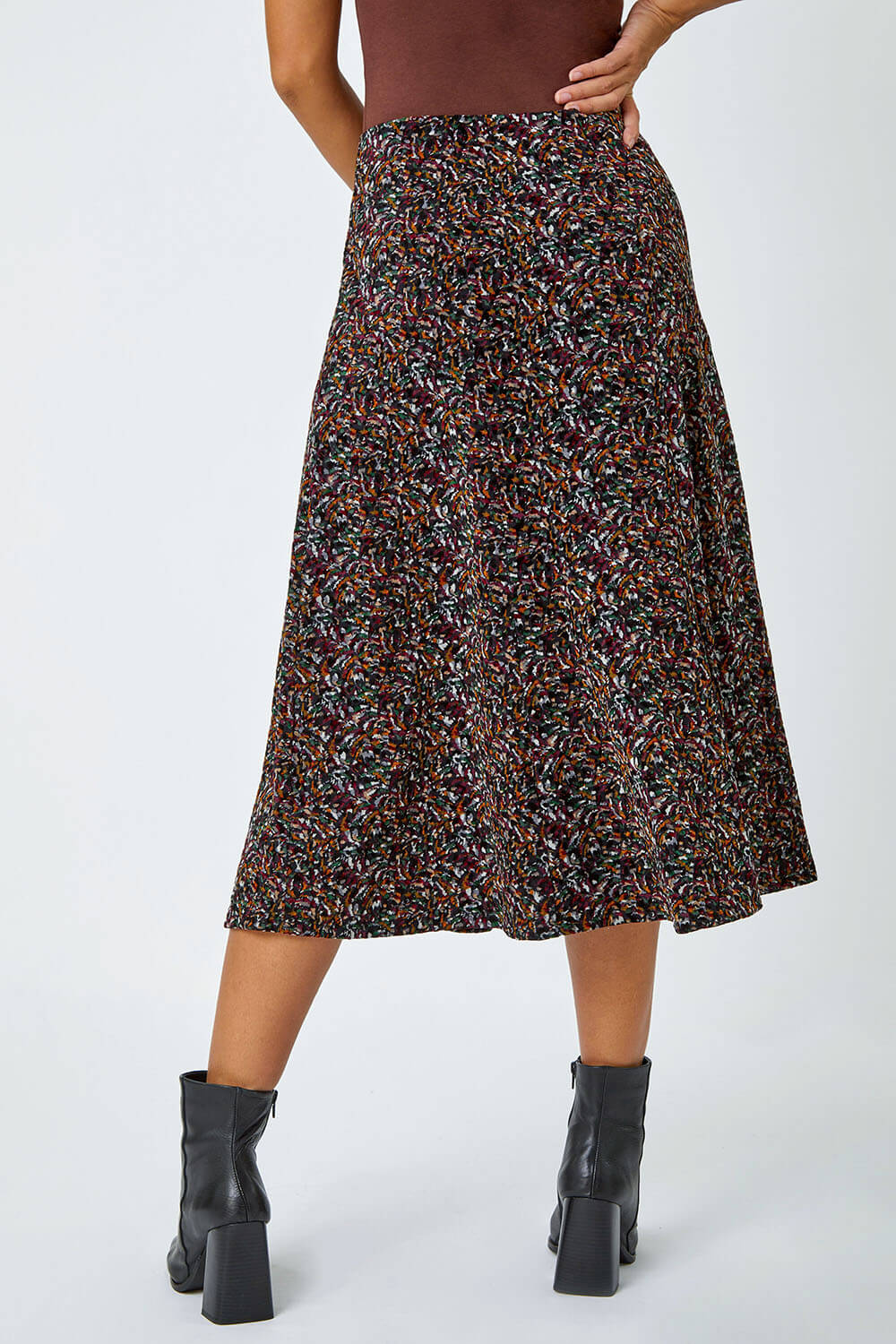 Multi Textured Abstract Print Stretch Skirt | Roman UK