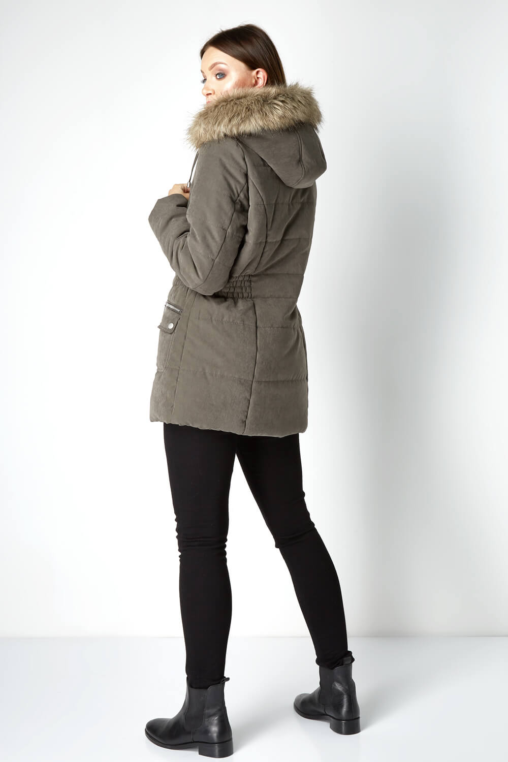 Hooded Microfibre Coat in Khaki - Roman Originals UK