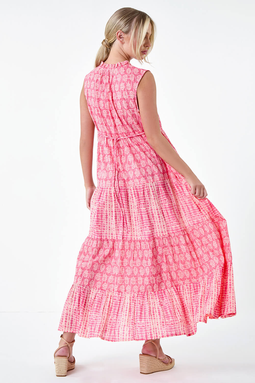 PINK Petite Tie Dye Tiered Midi Dress, Image 3 of 5