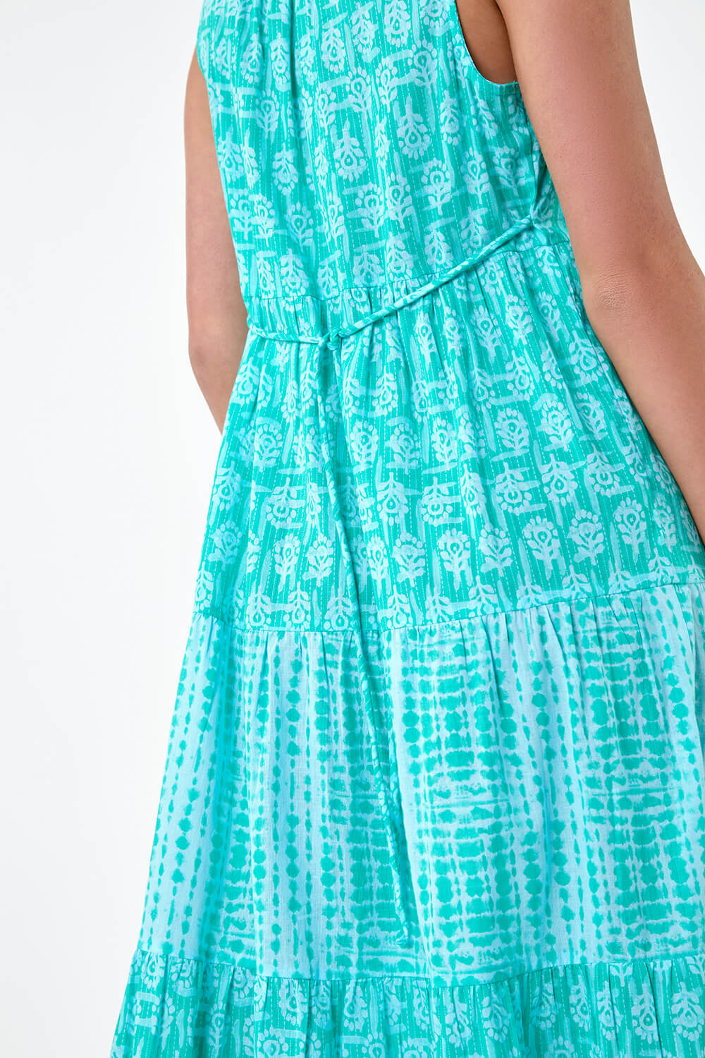 Turquoise Petite Tie Dye Tiered Midi Dress, Image 5 of 5