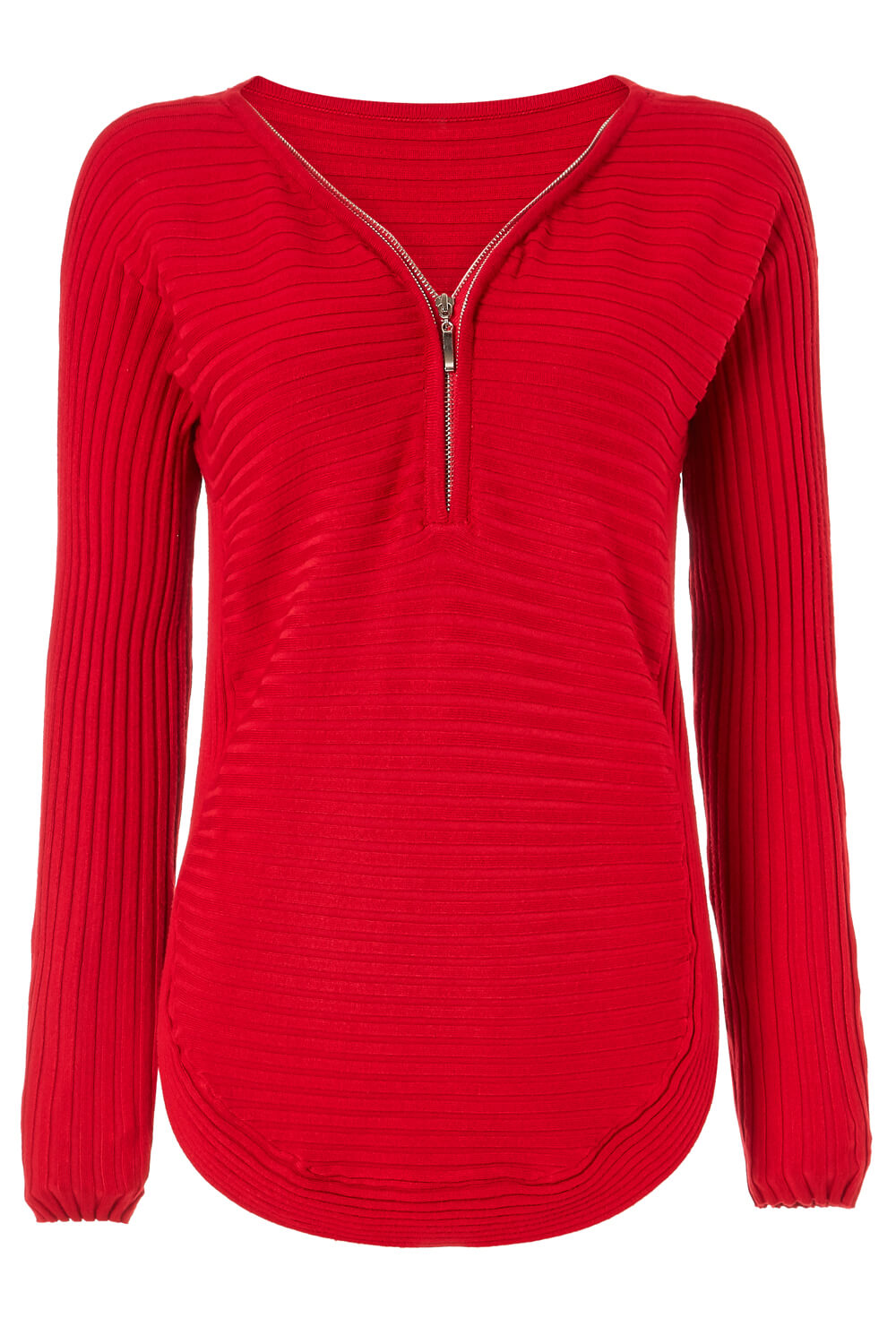 Red Zip Front V Neck Jersey Long Sleeve Top, Image 5 of 5
