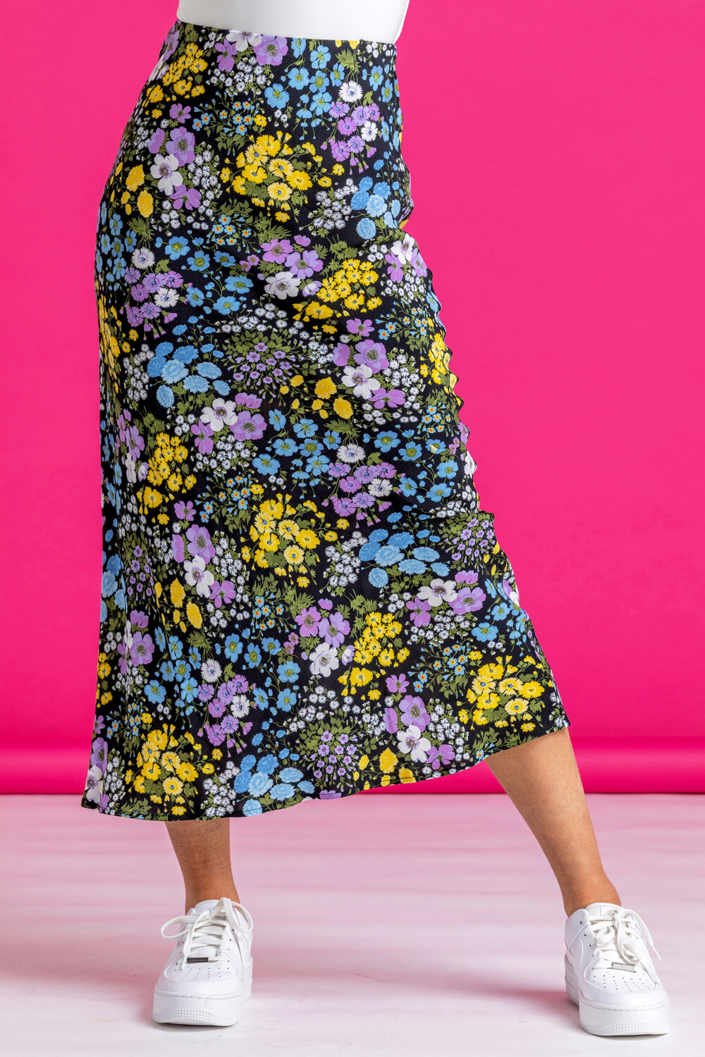 Multi  Floral Print Jersey Skirt, Image 3 of 5