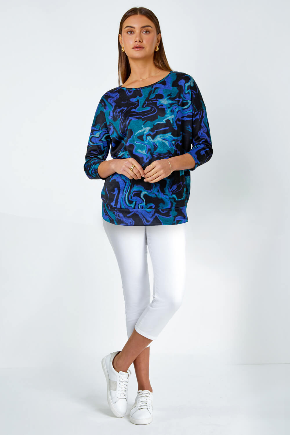 Blue Marble Stretch Blouson Top, Image 2 of 5