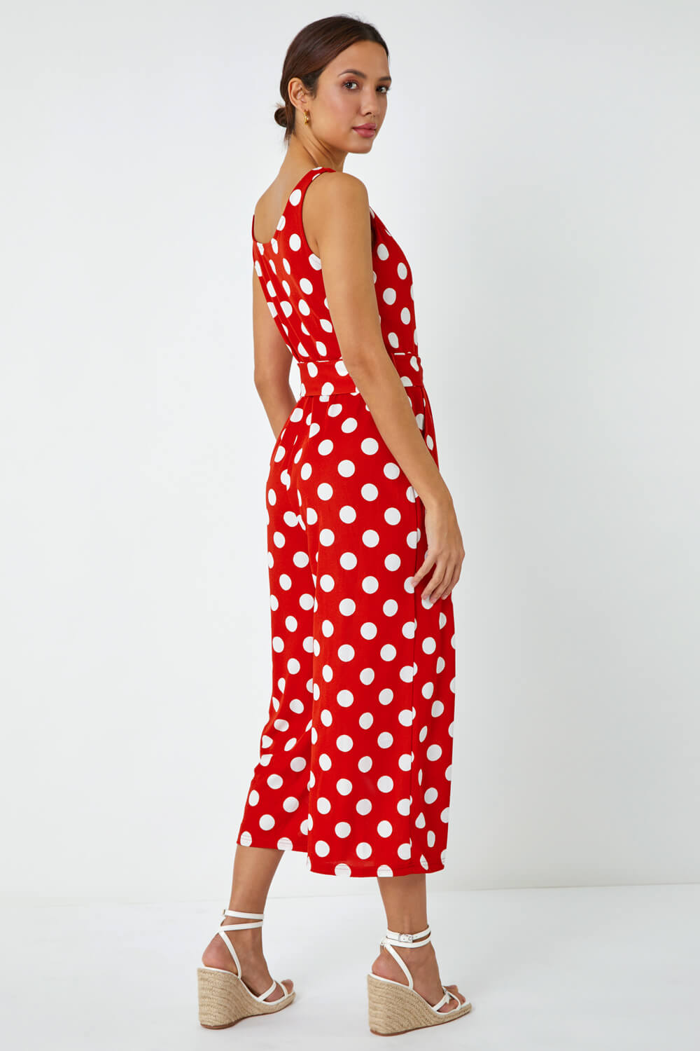 Red Spot Print Belted Jumpsuit , Image 4 of 6