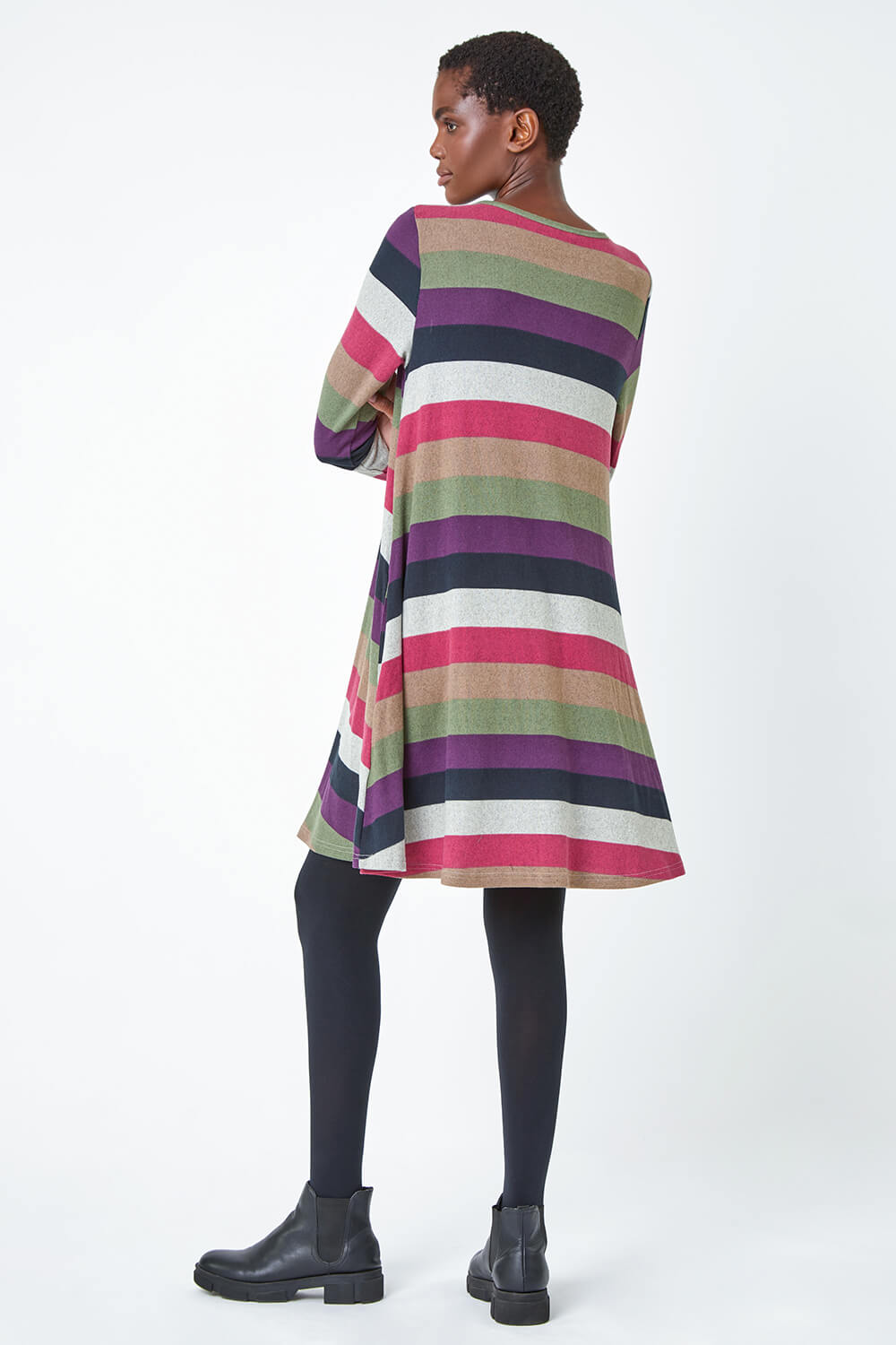 PINK Stripe Print Swing Stretch Dress, Image 3 of 5